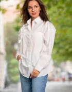 InPuff Basic Camasa alba oversize Diandra cu flori 3D