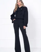 InPuff Basic Camasa neagra din panza cu sabac si volane