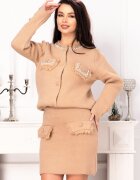 InPuff Basic Compleu dama camel elegant din tricot cu perle decorative