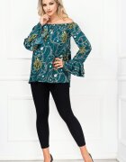 InPuff Basic Compleu dama verde Eliza cu imprimeu si volane la maneci By InPuff