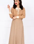 InPuff Basic Fusta midi bej din tricot cu talie elastica