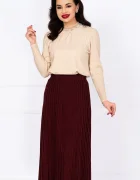InPuff Basic Fusta midi grena din tricot cu talie elastica