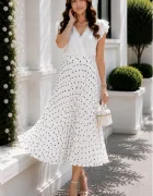InPuff Basic Fusta midi in clos alba Sofiana cu pliseuri si buline negre