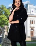 InPuff Basic Jacheta lunga neagra tip camasa din material catifelat