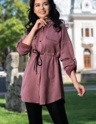InPuff Basic Jacheta lunga roz tip camasa din material catifelat