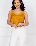 InPuff Basic Maiou din satin mustar cu dantela aplicata