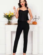 InPuff Basic Maiou din satin negru cu dantela aplicata