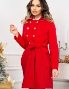 InPuff Basic Palton dama rosu elegant cu nasturi aurii