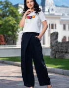InPuff Basic Pantaloni eleganti bleumarin cu talie asimetrica si croi wide leg