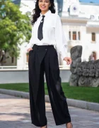 InPuff Basic Pantaloni eleganti negri cu talie asimetrica si croi wide leg