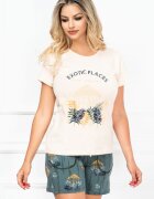 InPuff Basic Pijama dama din bumbac din doua piese cu imprimeu tropical