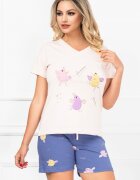 InPuff Basic Pijama de dama din doua piese cu imprimeu puisori colorati