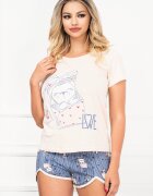 InPuff Basic Pijama de dama trendy din doua piese cu imprimeu ursulet cu fundita