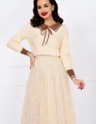 InPuff Basic Pulover dama ecru din tricot fin June cu guler in contrast