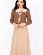 InPuff Basic Pulover dama maro din tricot Talia cu guler ondulat si nasturi decorativi