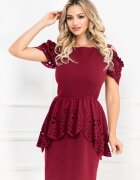 InPuff Basic Rochie de ocazie Livia bordo cu peplum si material perforat By InPuff