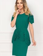 InPuff Basic Rochie de ocazie Livia verde cu peplum si material perforat By InPuff