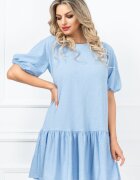 InPuff Basic Rochie de vara lejera Anna bleu cu volan amplu