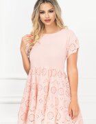 InPuff Basic Rochie de vara roz lejera cu broderie englezeasca