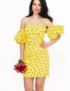 InPuff Basic Rochie de zi galbena cu buline Layla cu maneci gogosar