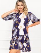 InPuff Basic Rochie Melania de vara cu volanas si imprimeu maritim