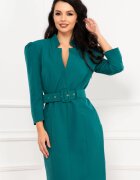 InPuff Basic Rochie office eleganta verde dreapta cu centura in talie