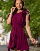 InPuff Basic Rochie scurta plisata cu cordon in talie si volane la umeri
