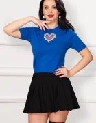InPuff Basic Top albastru royal din tricot fin cu inima din strassuri