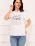 InPuff Basic Tricou chic alb Top Final cu strassuri si lant decorativ