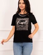 InPuff Basic Tricou chic negru Top Final cu strassuri si lant decorativ