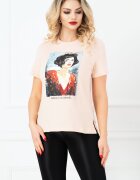 InPuff Basic Tricou somon cu imprimeu portret si paiete