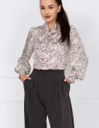 InPuff Bluza dama alba cu imprimeu floral si guler tip esarfa
