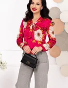 InPuff Bluza dama eleganta cu imprimeu floral si guler esarfa