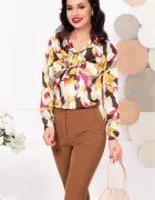 InPuff Bluza dama eleganta cu imprimeu tip pictura si guler esarfa