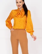 InPuff Bluza dama eleganta galbena cu buline si guler tip esarfa