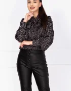InPuff Bluza dama eleganta neagra cu buline si guler tip esarfa