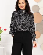 InPuff Bluza dama eleganta neagra cu flori de nufar