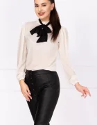 InPuff Bluza eleganta alba din voal cu guler tip esarfa