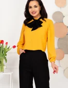 InPuff Bluza eleganta galbena din voal cu guler tip esarfa