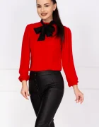 InPuff Bluza eleganta rosie din voal cu guler tip esarfa