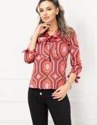 InPuff Bluza eleganta satinata cu imprimeu geometric colorat