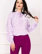 InPuff Bluza lavanda cu flori albe delicate si volane pe maneci