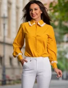 InPuff Camasa din voal mustar cu volanase cu buline la guler