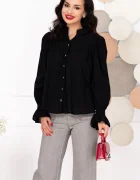 InPuff Camasa neagra oversize din bumbac cu nasturi pretiosi