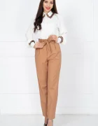 InPuff Pantaloni camel lejeri cu cordon in talie