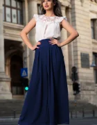 InPuff Pantaloni casual albastri evazati cu crapatura si nasturi pe laterale
