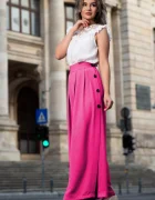 InPuff Pantaloni ciclame evazati cu crapatura si nasturi pe laterale