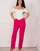 InPuff Pantaloni din in fucsia drepti cu talie inalta