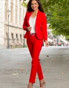 InPuff Pantaloni office dama rosii cu betelie imprimata