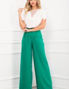 InPuff Pantaloni verzi evazati din vascoza cu talie inalta By
